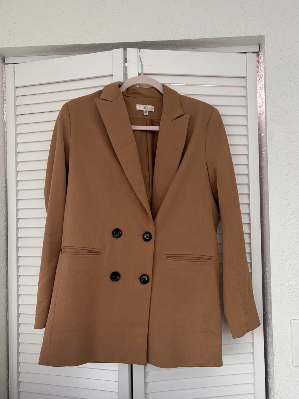 Tailored Double-Breasted Camel Blazer Jacket